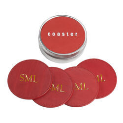 Red Leather Coasters with Tin Box